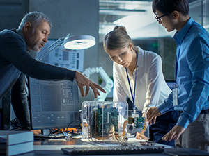 Team of engineers working over a desk