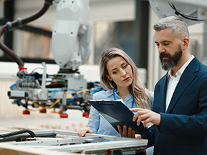 Two workers near automation equipment